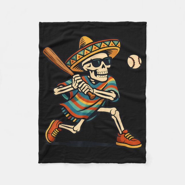 Cinco De Mayo Mariachi Skeleton Baseball Mexican S Fleece Blanket (Front)