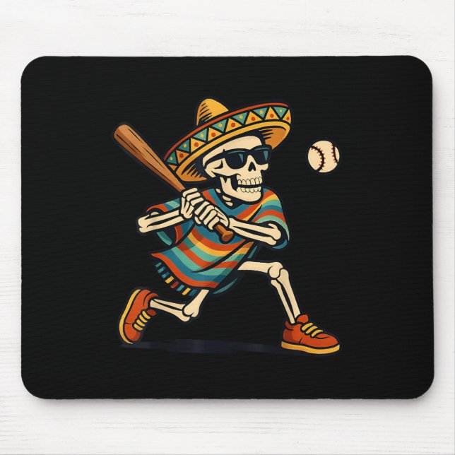 Cinco De Mayo Mariachi Skeleton Baseball Mexican S Mouse Pad (Front)