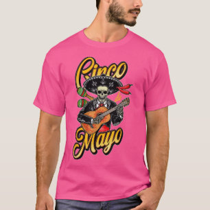 Cinco de Mayo Meican Mariachi Skeleton with Guitar T-Shirt