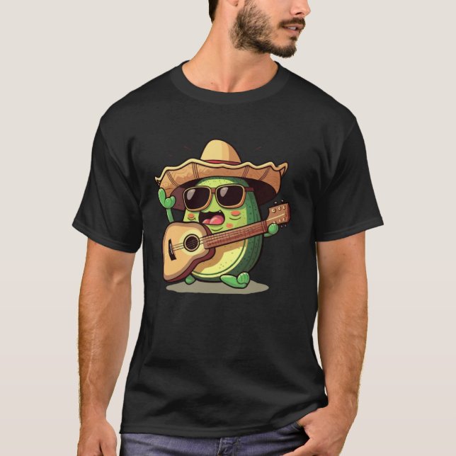 Cinco De Mayo Mexican Avocado Playing Guitar Sombr T-Shirt (Front)