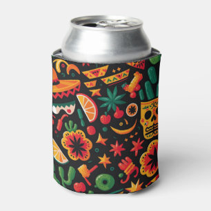 Cinco de Mayo. Mexican bright cartoon pattern  Can Cooler