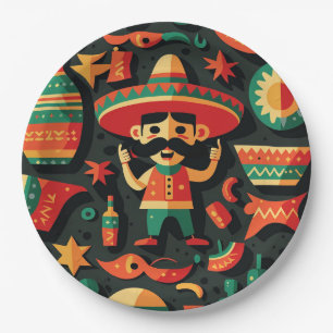 Cinco de Mayo. Mexican bright cartoon pattern  Paper Plate
