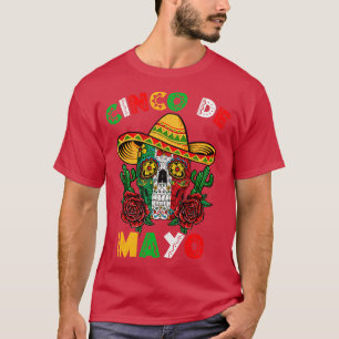 Cinco De Mayo Mexican Cross Sunglasses Skull Musta T-Shirt