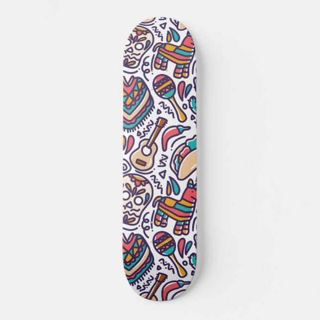 Cinco De Mayo Mexican Fiesta Seamless Pattern Skateboard (Front)