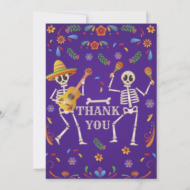 Cinco de Mayo Mexican Fiesta skull Thank you Invitation (Front)