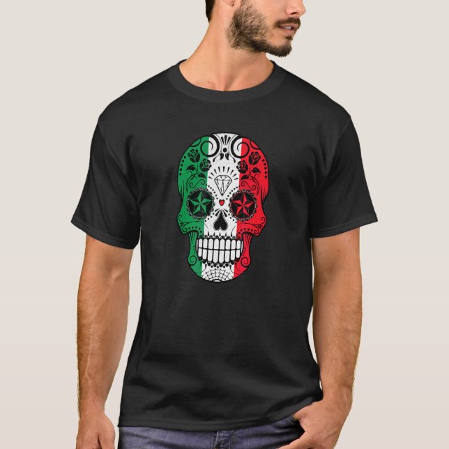 Cinco De Mayo Mexican Flag Skull T-Shirt (Front)