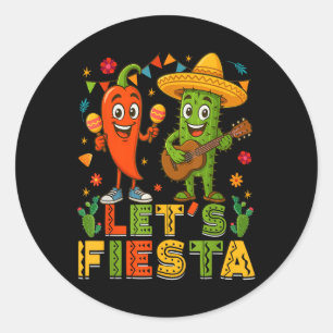 Cinco De Mayo Mexican Guitar Cactus Chilli Lets Fi Classic Round Sticker