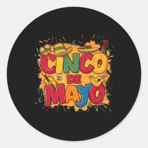 Cinco De Mayo Mexican Guitar Cactus For Men Women  Classic Round Sticker