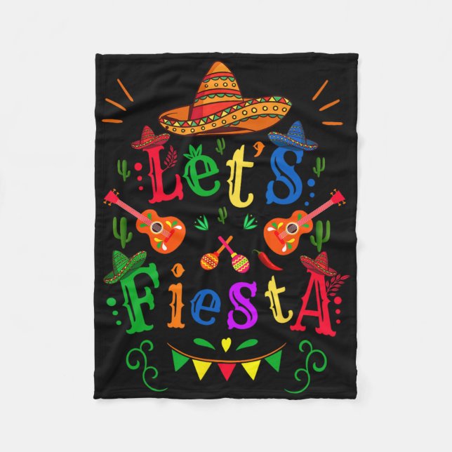 Cinco De Mayo Mexican Guitar Cactus Let's Fiesta  Fleece Blanket (Front)