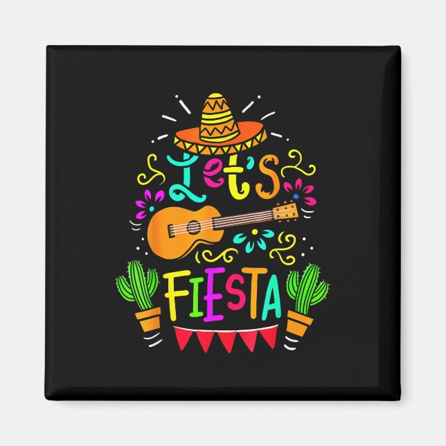 Cinco De Mayo Mexican Guitar Lets Fiesta Cactus  Magnet (Front)