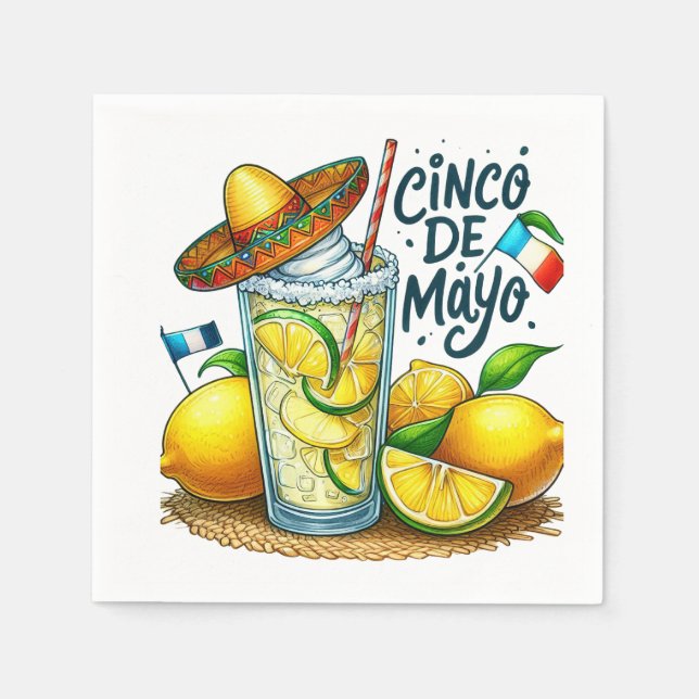 Cinco de Mayo Mexican Hat, Lemons, Limes Napkin (Front)
