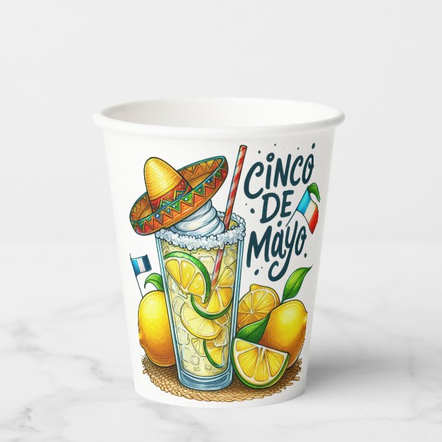 Cinco de Mayo Mexican Hat, Lemons, Limes Paper Cups (Front)