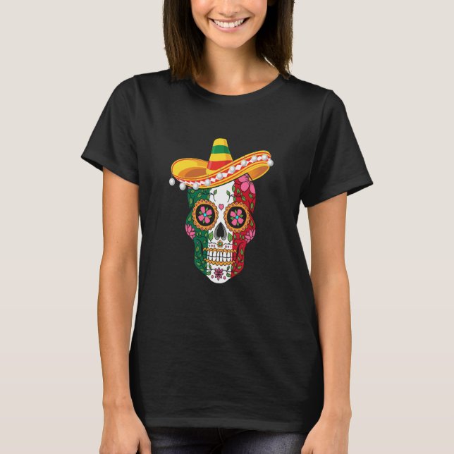 Cinco de Mayo mexican skull celebrate fiesta T-Shirt (Front)