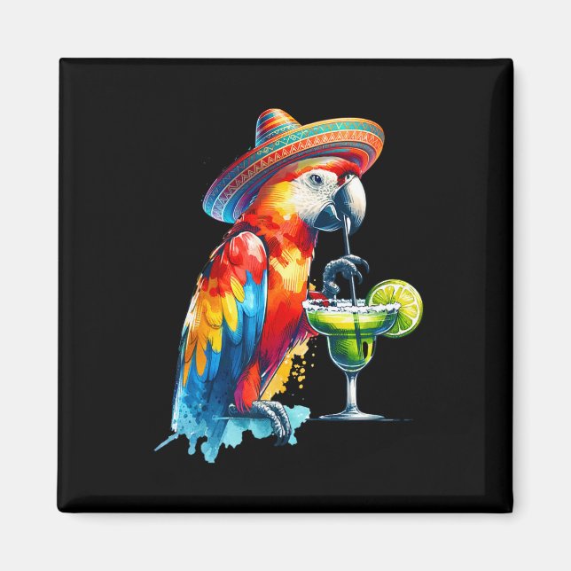 Cinco De Mayo Mexican Sombrero Parrot Drinking A M Magnet (Front)