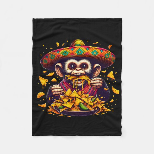 Cinco De Mayo Nacho-munching Monkey  Fleece Blanket (Front)