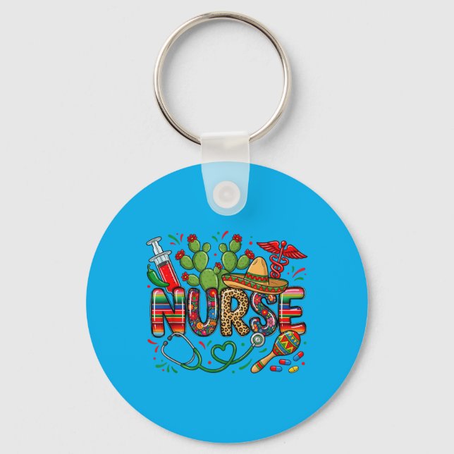 Cinco De Mayo Nurse Coquette Bow Stethoscope Key Ring (Front)