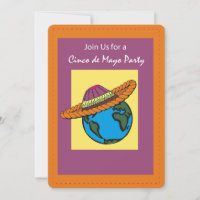 Cinco De Mayo Party Invitation Mexican Hat Globe