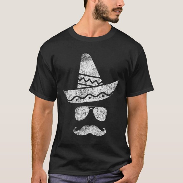 Cinco De Mayo Party Moustache Mexican Hat Funny T  T-Shirt (Front)