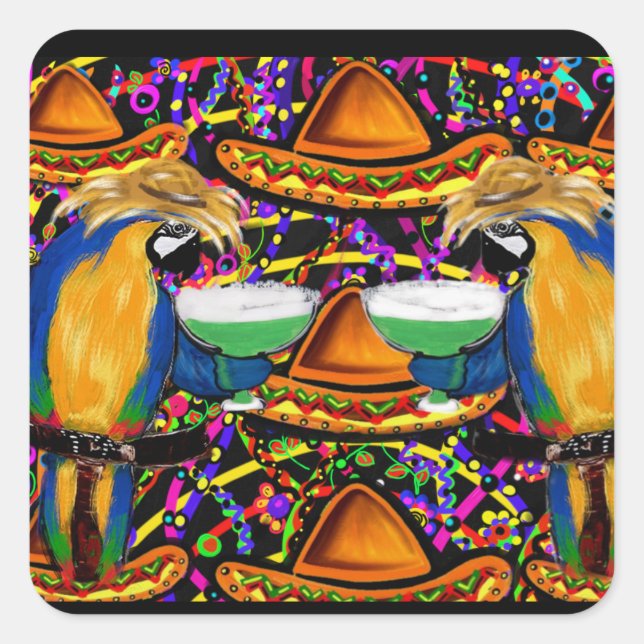 Cinco De Mayo Party Parrots! Square Sticker (Front)