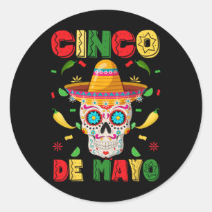 Cinco De Mayo Party Sugar Skull Men Women Mexican  Classic Round Sticker