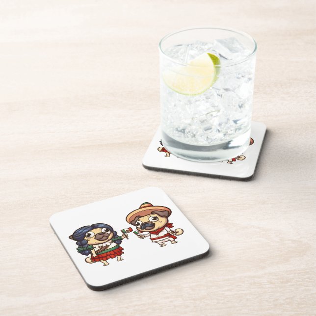 Cinco De Mayo Pugs Cork-Backed Coasters (Right Side)