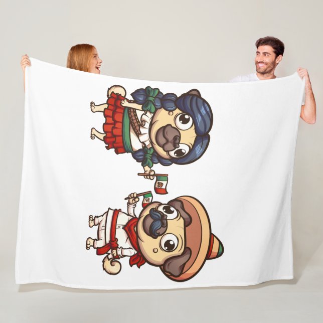 Cinco De Mayo Pugs Fleece Blanket (In Situ)