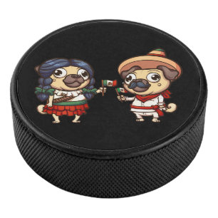 Cinco De Mayo Pugs Hockey Puck