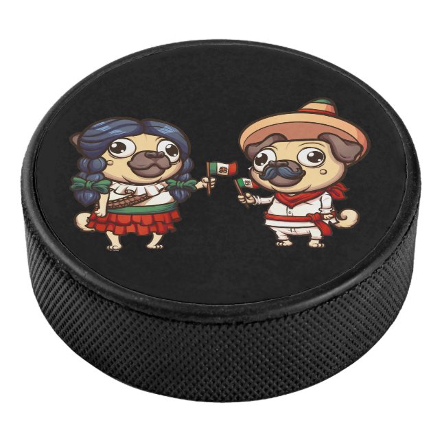 Cinco De Mayo Pugs Hockey Puck (3/4)