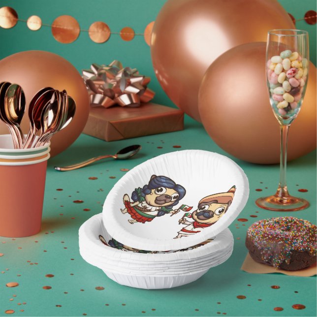 Cinco De Mayo Pugs Paper Bowls Plate (Multi)