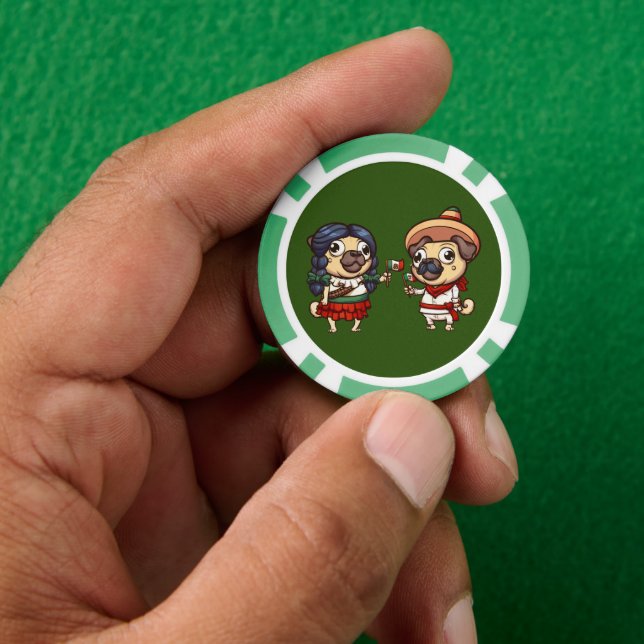 Cinco De Mayo Pugs Poker Chips (Hand)