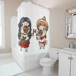 Cinco De Mayo Pugs Shower Curtain