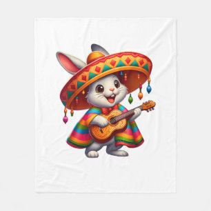 Cinco de Mayo Rabbit Wearing Mexican Sombrero Men Fleece Blanket