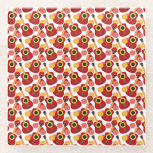 Cinco de Mayo Red Mexican Guitars Flowers Musician Glass Coaster