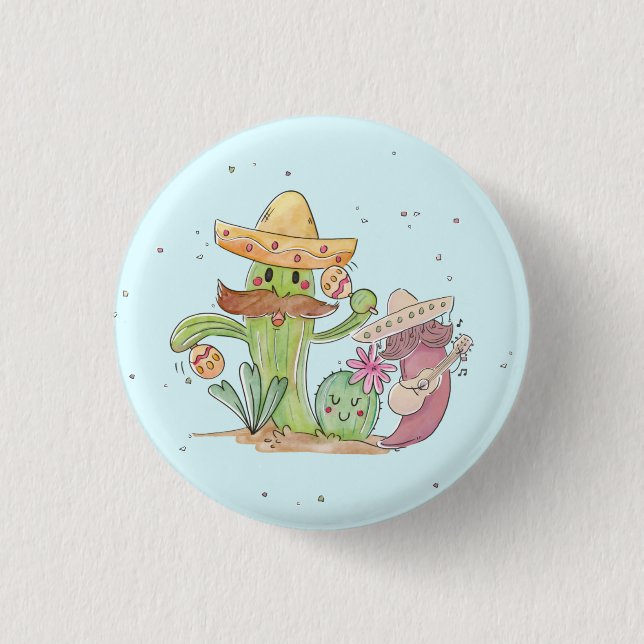 Cinco de Mayo Singing Cactus and Pepper Mariachis 3 Cm Round Badge (Front)