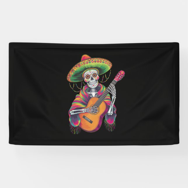 Cinco De Mayo Skeleton Skull Fiesta Guitar Banner (Horizontal)