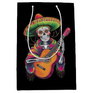 Cinco De Mayo Skeleton Skull Fiesta Guitar Medium Gift Bag