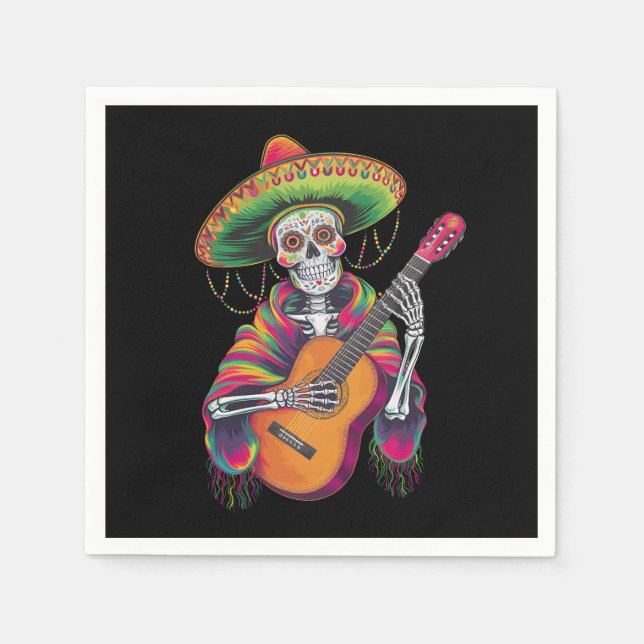 Cinco De Mayo Skeleton Skull Fiesta Guitar Napkin (Front)