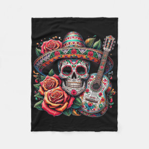 Cinco De Mayo Skull Sombrero Fiesta Mexican Skull  Fleece Blanket