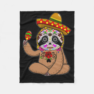 Cinco De Mayo Sloth Halloween Mexican Day Of Dead  Fleece Blanket