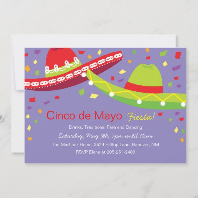 Cinco de Mayo Sombrero Fiesta Invitations (Front)