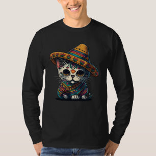 Cinco De Mayo Sugar Skull Cat Sombrero Mexican T-Shirt
