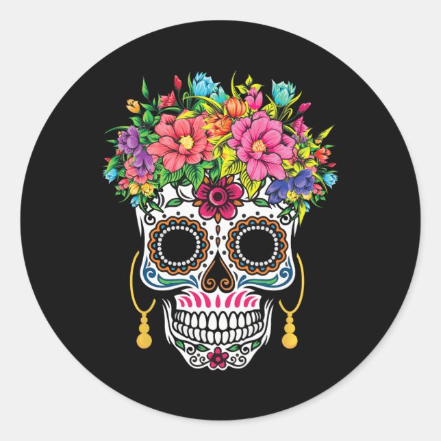Cinco De Mayo Sugar Skull Dia De Los Muertos Day O Classic Round Sticker (Front)