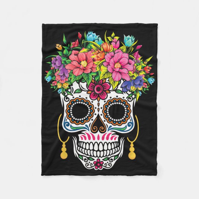 Cinco De Mayo Sugar Skull Dia De Los Muertos Day O Fleece Blanket (Front)