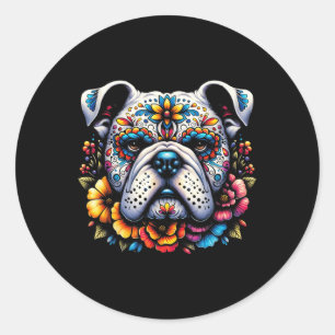 Cinco De Mayo Sugar Skull Flower Bulldog  Classic Round Sticker