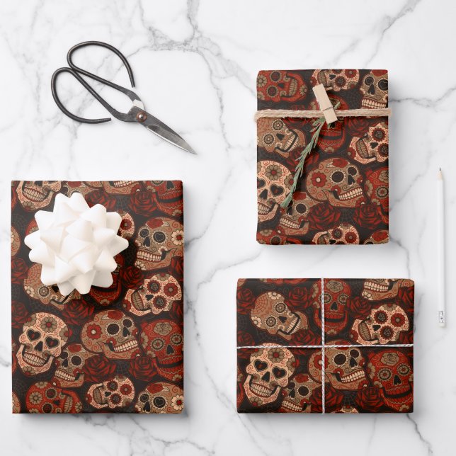 Cinco de Mayo Sugar Skulls Roses  Wrapping Paper Sheet (Front)