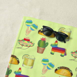 Cinco de Mayo Taco Piñata Margarita Cactus Maracas Beach Towel