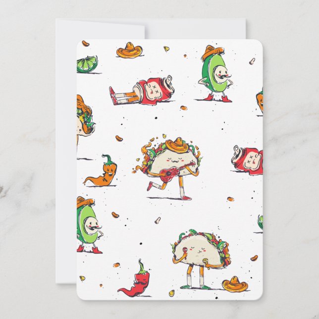 cinco de mayo tacos kawaii mexican invitation (Front)