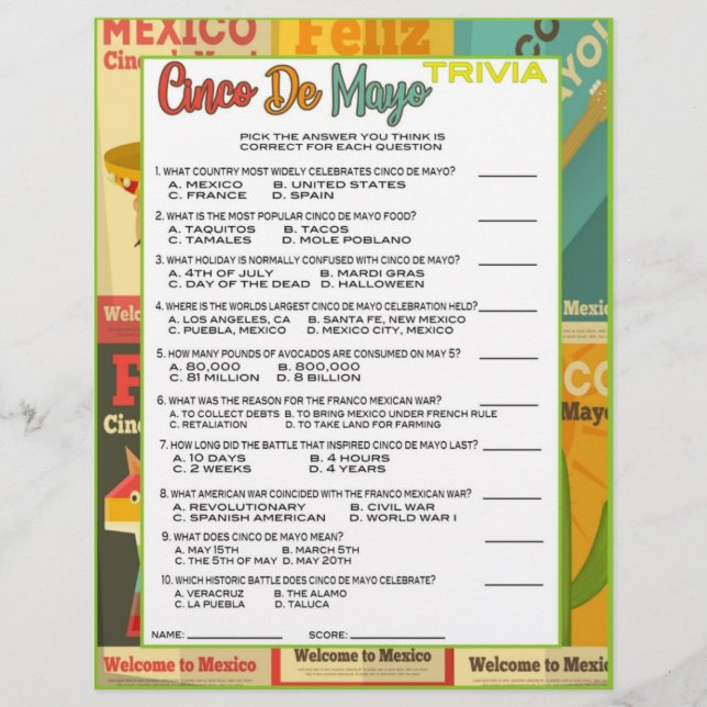 Cinco De Mayo Trivia Game Custom Letterhead (Front)