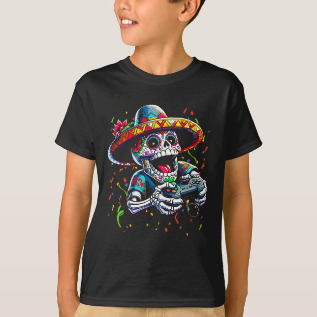 Cinco De Mayo Video Gaming Controller Sugar Skull  T-Shirt (Front)