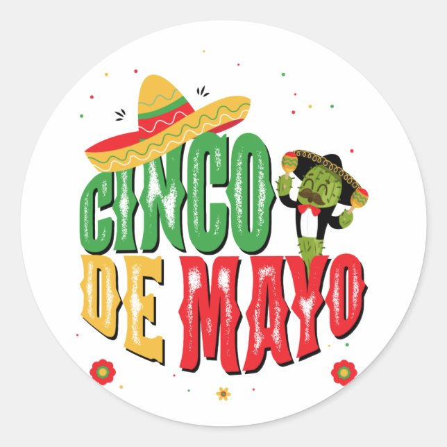 Cinco De Mayo With Hat Cactus Funny Cinco De Mayo Classic Round Sticker (Front)